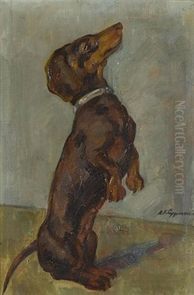 Begging Dachshund Oil Painting by Karl Friedrich Lippmann