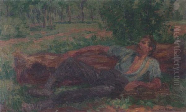 Ruhender Waldarbeiter Oil Painting by Karl Friedrich Lippmann