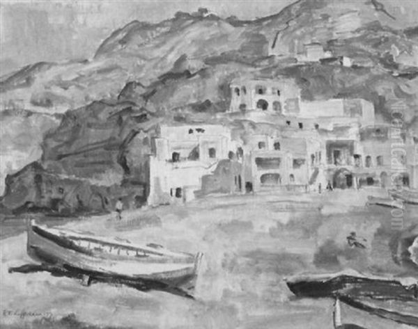 Steilkuste Mit Fischerboot Oil Painting by Karl Friedrich Lippmann