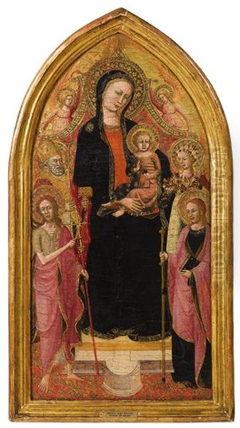 Madonna And Child Enthroned With Saints And Angels Oil Painting by Lippo D`Andrea