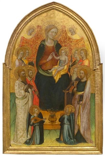 The Madonna Enthroned, With The Child, Surrounded By Saints And Angels Oil Painting by  Lippo d'Andrea (Ambrogio di Baldese)