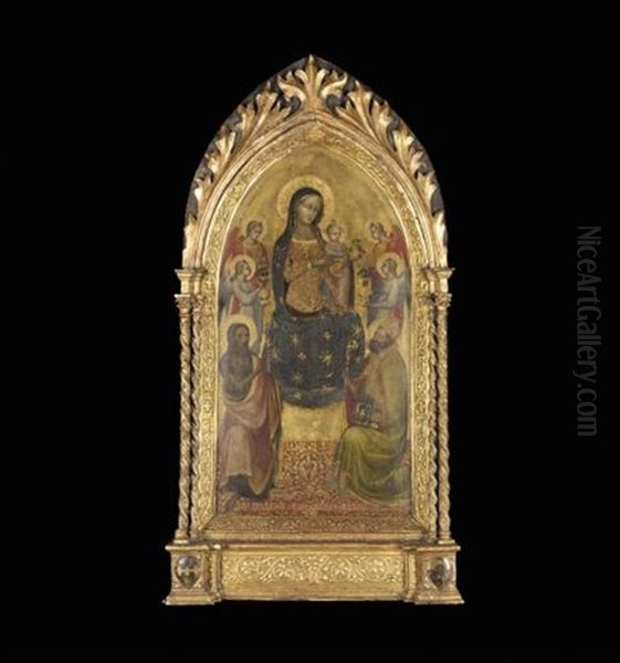 The Madonna And Child Enthroned With Angels And Saints John The Baptist And Nicholas Of Bari Oil Painting by  Lippo d'Andrea (Ambrogio di Baldese)