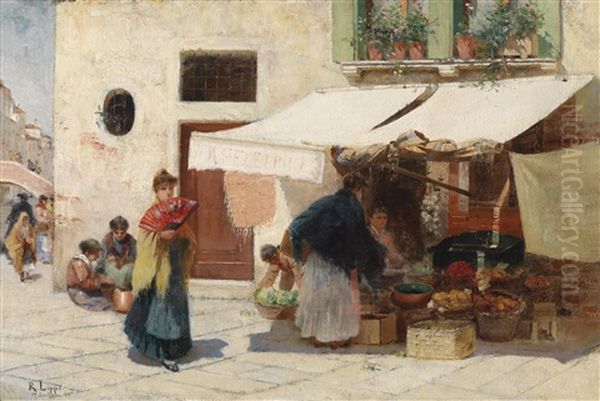 Marktstand In Venedig Oil Painting by Richard Lipps