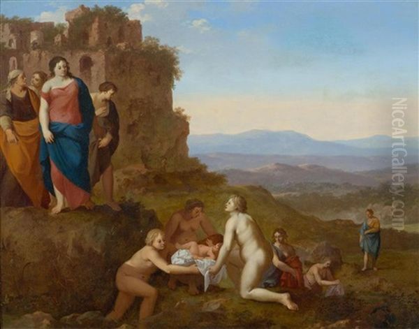 The Finding Of Moses Oil Painting by Dirck Van Der Lisse
