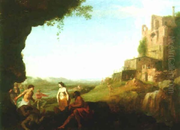 Landscape With Ruins, Nymphs And Shepherds Oil Painting by Dirck Van Der Lisse