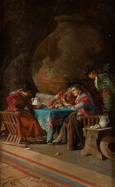 La Partida De Cartas En El Meson Oil Painting by Angel (Monedero) Lizcano y Esteban