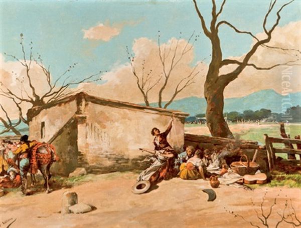 A La Puerta De La Venta Oil Painting by Angel (Monedero) Lizcano y Esteban