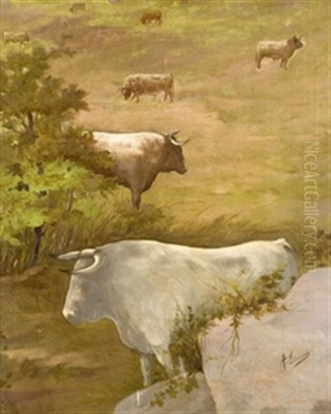 Ganaderia Oil Painting by Angel (Monedero) Lizcano y Esteban