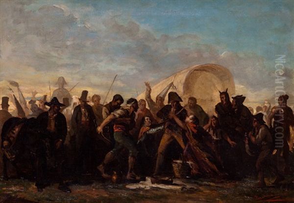 Pelea De Navajas Oil Painting by Angel (Monedero) Lizcano y Esteban