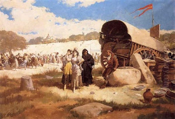 Puesto De Vino En La Pradera Oil Painting by Angel Lizcano Y Monedero