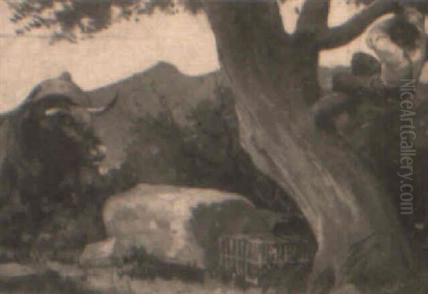Escapando Del Toro Oil Painting by Angel (Monedero) Lizcano y Esteban