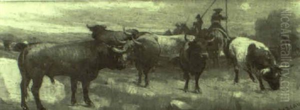 Toros Oil Painting by Angel (Monedero) Lizcano y Esteban