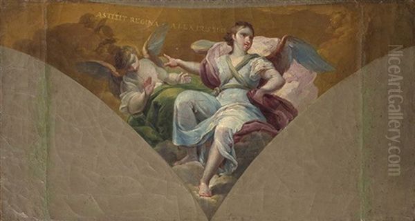 Dos Bocetos De Angeles Para Las Pechinas Del Camarin De La Basilica De La Virgen De Los Desamparados De Valencia, H.1823 Oil Painting by Francisco Llacer y Valdermont