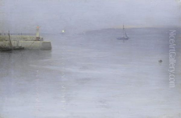 St. Ives At Dusk, Looking Eastwards Across The Bay Oil Painting by William Samuel Henry (Sir) Llewellyn