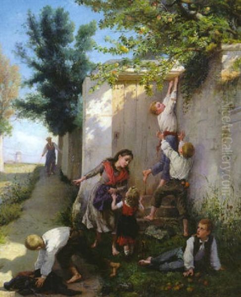 Les Maraudeurs Oil Painting by Charles Auguste Romain Lobbedez
