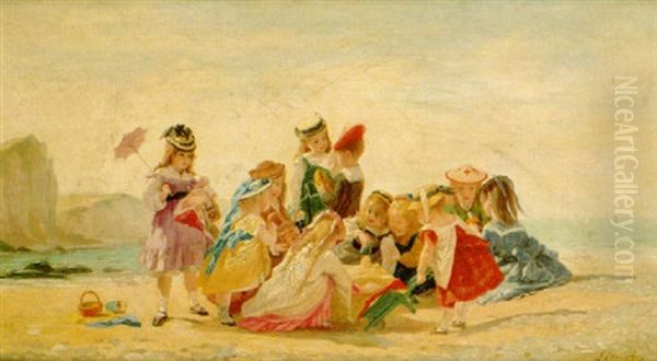 Sur La Plage Oil Painting by Timoleon Marie Lobrichon