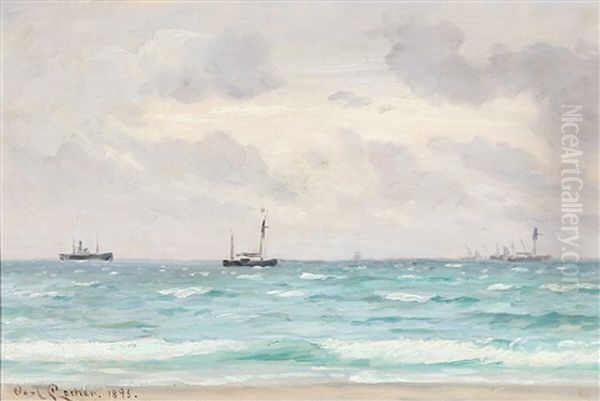 Coastal Scape With Ships Oil Painting by Carl Ludvig Thilson Locher