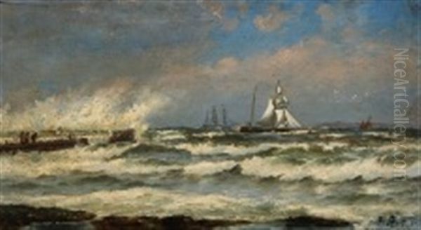 A Windy Day Along The Coastline Oil Painting by Carl Ludvig Thilson Locher