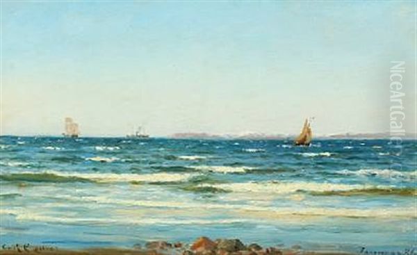 Coastal Scene With Sailing And Steam Ships Oil Painting by Carl Ludvig Thilson Locher