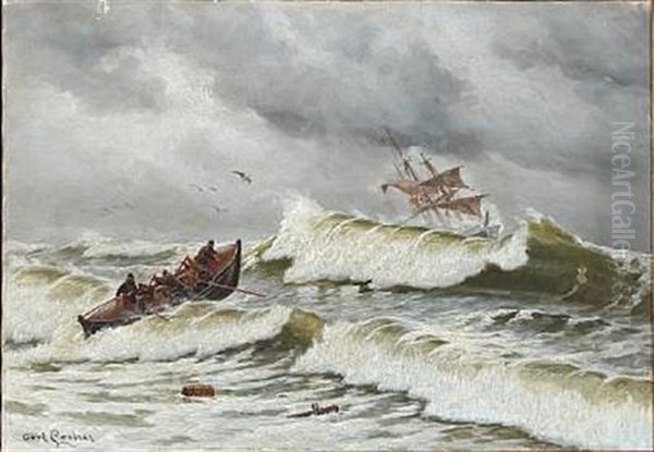 The Lifeboat Leaving The Shore Oil Painting by Carl Locher