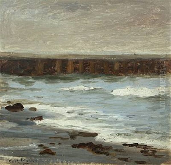 Coastal Scenery In Cloudy Weather Oil Painting by Carl Ludvig Thilson Locher