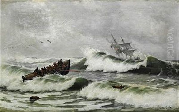 The Lifeboat Is Leaving Oil Painting by Carl Ludvig Thilson Locher