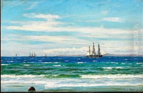 A Frigate Off Kullen Oil Painting by Carl Ludvig Thilson Locher