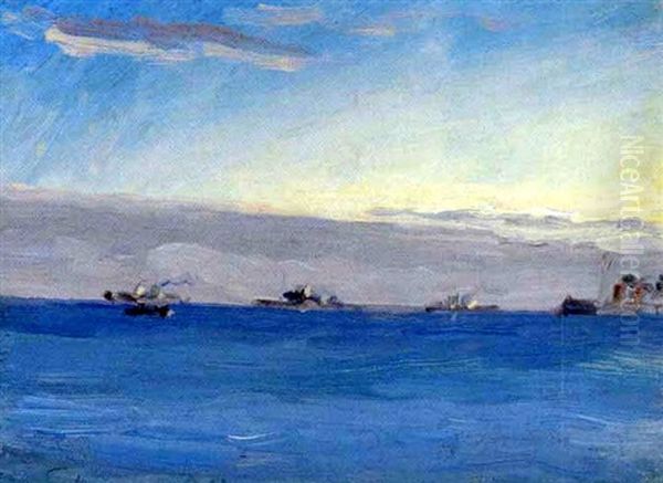 Marine Ud For Skagen Nordstrand Oil Painting by Carl Ludvig Thilson Locher