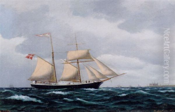Marine Med Dansk Sejlskib Ud For Kronborg Oil Painting by Carl Locher