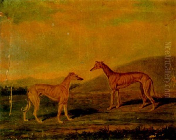 Two Greyhounds In A Landscape Oil Painting by James (of Bath) Loder