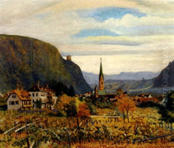 Sudtiroler Weindorf In Der Abendsonne Oil Painting by Franz Loeffler