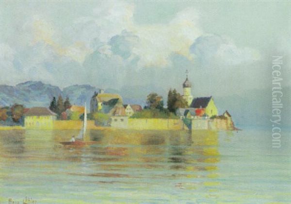 Blick Vom Malerwinkel Auf Die Halbinsel Wasserburg An Einem Sonnigen Sommerabend Oil Painting by Franz Loeffler