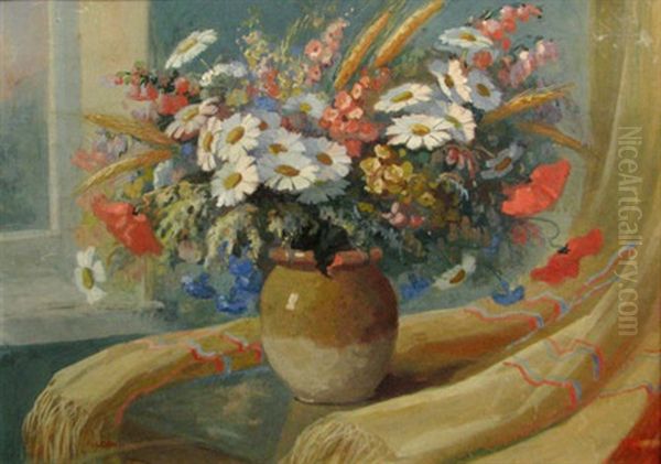 Flowers In The Window Oil Painting by Kimon Loghi