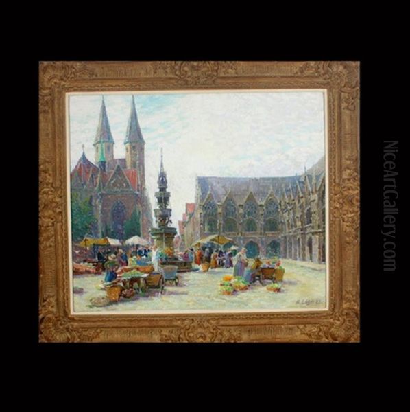 Market Scene Oil Painting by Anna Loehr