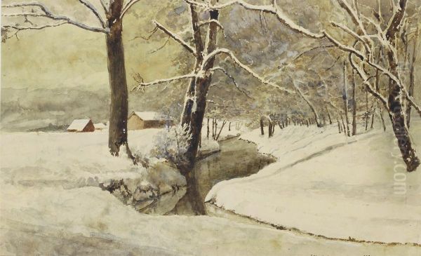 A Wooded Landscape In Winter Oil Painting by Albert Benois