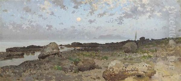 Marina Oil Painting by Francesco Lojacono
