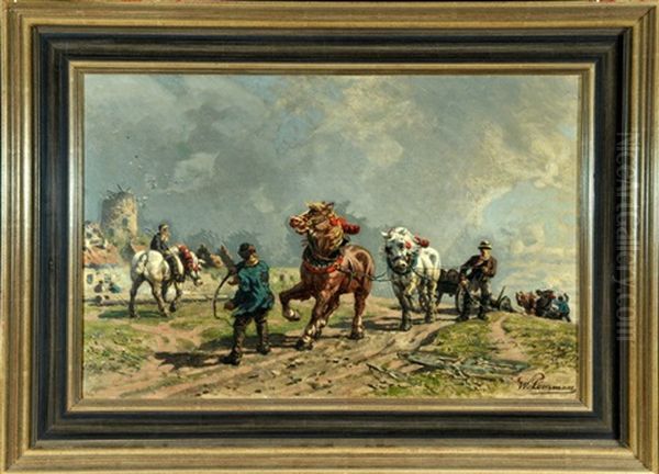 Pferdegespann Mit Langholz Oil Painting by Wilhelm Lommen