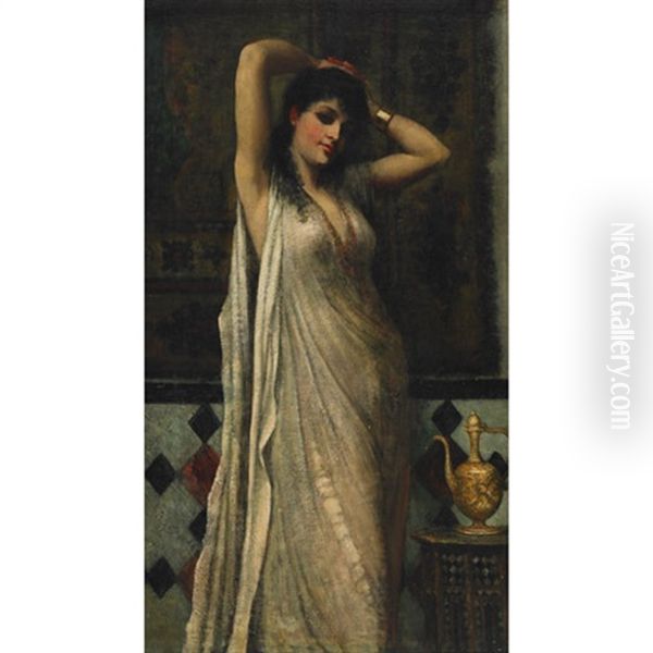 Egyptian Girl In Her Salon Oil Painting by Edwin Long