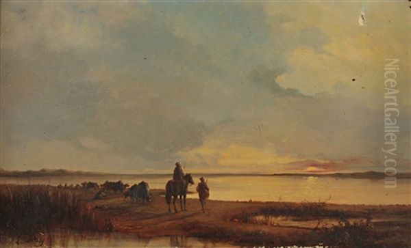 Bouviers Dans La Camargue Oil Painting by Edwin Long