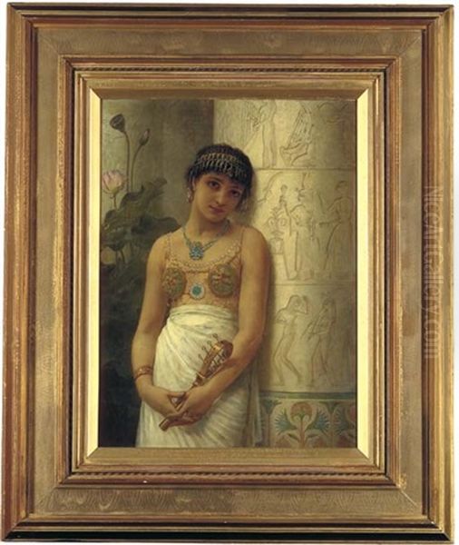 An Egyptian Girl With A Sistrum Oil Painting by Edwin Long