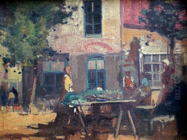 Market Stall Scene Oil Painting by Sydney Long