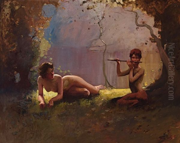 Faun And Nymph Oil Painting by Sydney Long