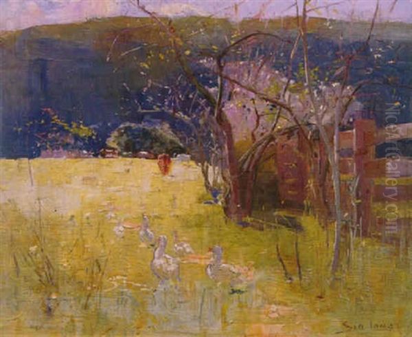 Ducks In An Orchard Oil Painting by Sydney Long
