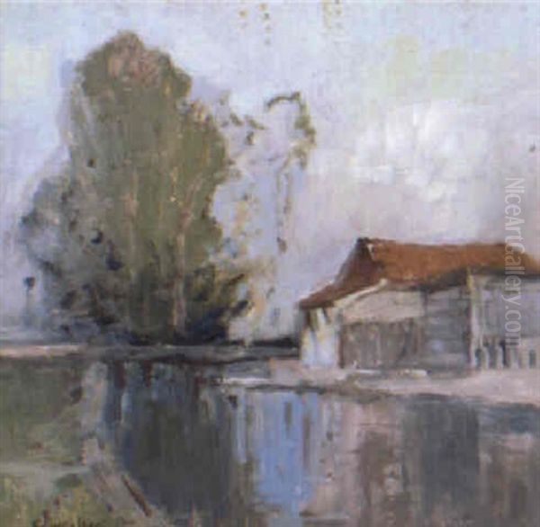 Boatshed, England Oil Painting by Sydney Long