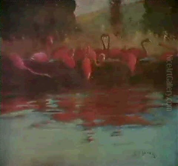 Flamingoes Oil Painting by Sydney Long