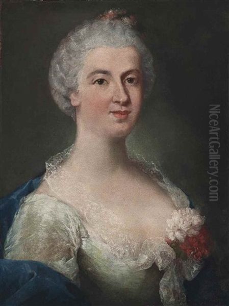 Portrait Of A Lady, Bust-length, In A Blue Dress With A Carnation Oil Painting by Alessandro Longhi