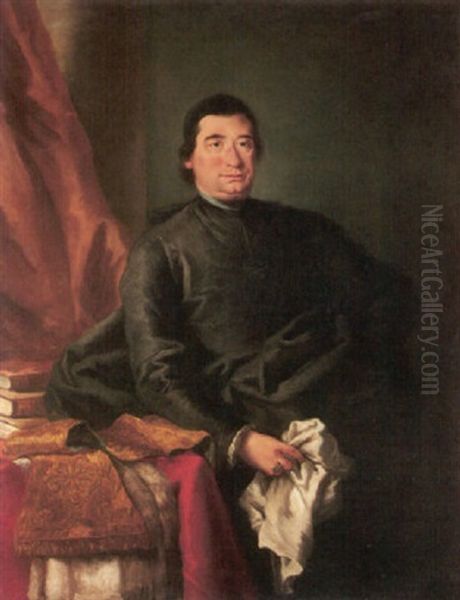 Portrait Of A Prelate Holding A Handkerchief, Beside A Table With His Cassock And Books Oil Painting by Alessandro Longhi