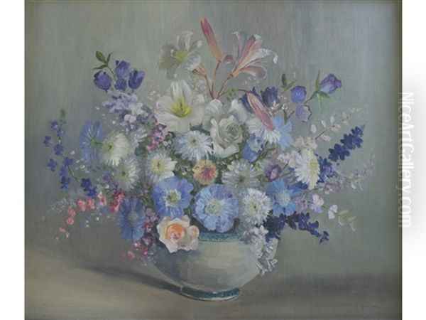 A Bowl Of Summer Blooms Oil Painting by William Francis (Will) Longstaff