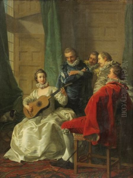 Une Espagnole Jouant De La Guitare Oil Painting by Louis Michel van Loo