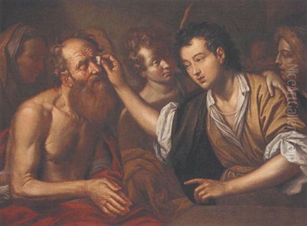 Christ Healing The Blind Man Oil Painting by Theodor Van Loon